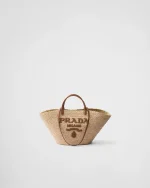 Large raffia and leather shopping bag